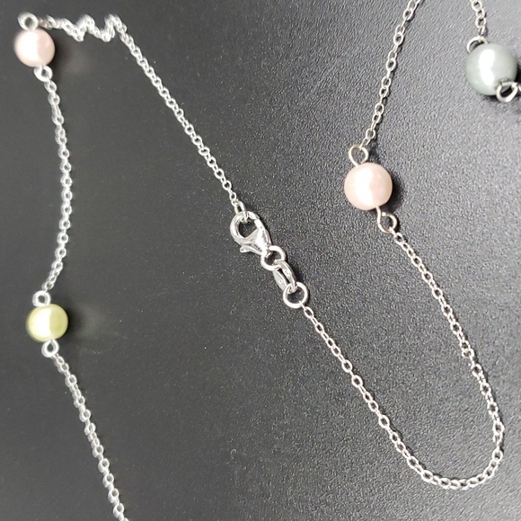 Sterling Silver 24" Necklace w/ Blush, Pale Green and Lt. Gray Simulated Pearls - Picture 5 of 5